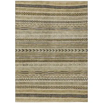 10' X 14' Chocolate And Taupe Striped Washable Indoor Outdoor Area Rug
