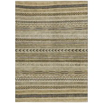10' X 14' Chocolate And Taupe Striped Washable Indoor Outdoor Area Rug
