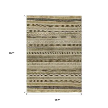 10' X 14' Chocolate And Taupe Striped Washable Indoor Outdoor Area Rug