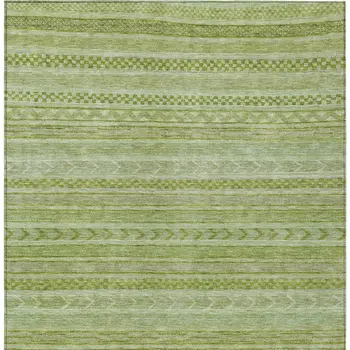 5' X 8' Fern Green And Sage Striped Washable Indoor Outdoor Area Rug