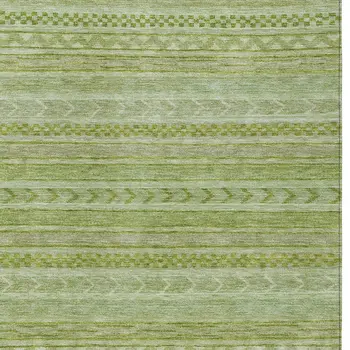5' X 8' Fern Green And Sage Striped Washable Indoor Outdoor Area Rug