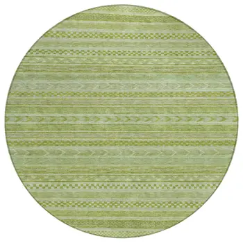 8' Fern Green And Sage Round Striped Washable Indoor Outdoor Area Rug