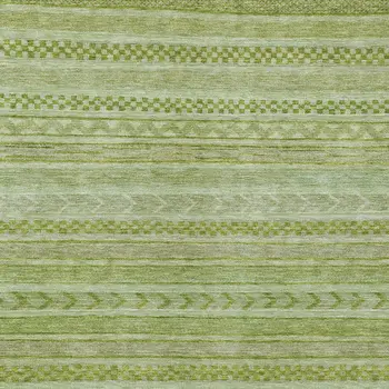 8' X 10' Fern Green And Sage Striped Washable Indoor Outdoor Area Rug