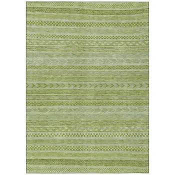 9' X 12' Fern Green And Sage Striped Washable Indoor Outdoor Area Rug