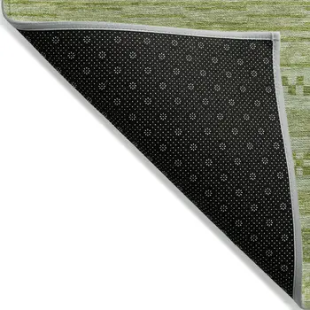 9' X 12' Fern Green And Sage Striped Washable Indoor Outdoor Area Rug