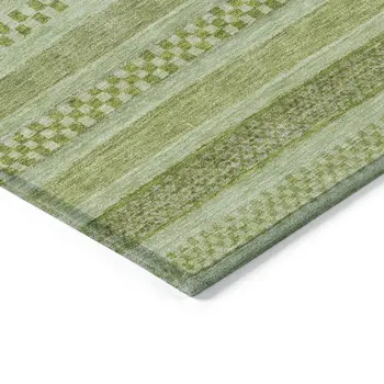 9' X 12' Fern Green And Sage Striped Washable Indoor Outdoor Area Rug