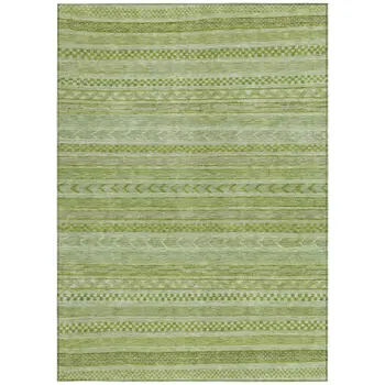 10' X 14' Fern Green And Sage Striped Washable Indoor Outdoor Area Rug