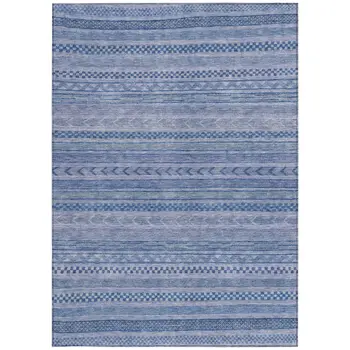 3' X 5' Denim Blue And Sky Blue Striped Washable Indoor Outdoor Area Rug
