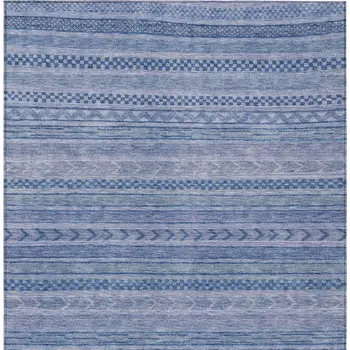 8' X 10' Denim Blue And Sky Blue Striped Washable Indoor Outdoor Area Rug