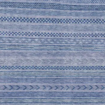 9' X 12' Denim Blue And Sky Blue Striped Washable Indoor Outdoor Area Rug