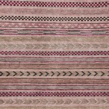 9' X 12' Pink And Taupe Striped Washable Indoor Outdoor Area Rug