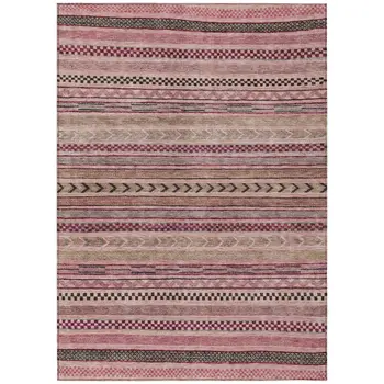 10' X 14' Pink And Taupe Striped Washable Indoor Outdoor Area Rug