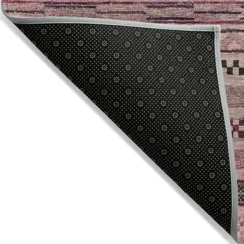 10' X 14' Pink And Taupe Striped Washable Indoor Outdoor Area Rug