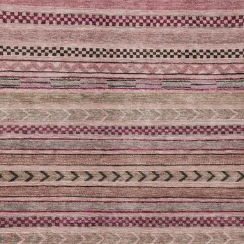 10' X 14' Pink And Taupe Striped Washable Indoor Outdoor Area Rug