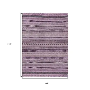8' X 10' Plum And Lilac Striped Washable Indoor Outdoor Area Rug