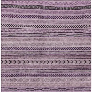 8' X 10' Plum And Lilac Striped Washable Indoor Outdoor Area Rug