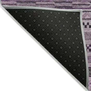 9' X 12' Plum And Lilac Striped Washable Indoor Outdoor Area Rug