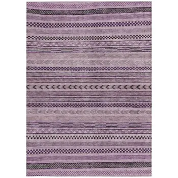9' X 12' Plum And Lilac Striped Washable Indoor Outdoor Area Rug