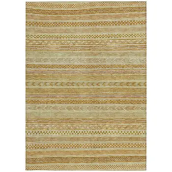 3' X 5' Salmon And Gold Striped Washable Indoor Outdoor Area Rug