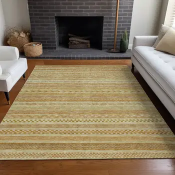 3' X 5' Salmon And Gold Striped Washable Indoor Outdoor Area Rug