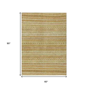 5' X 8' Salmon And Gold Striped Washable Indoor Outdoor Area Rug