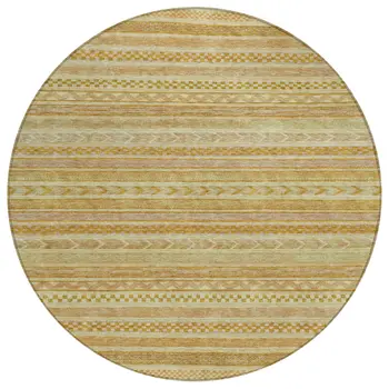 8' Salmon And Gold Round Striped Washable Indoor Outdoor Area Rug