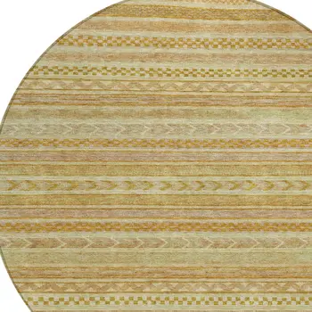 8' Salmon And Gold Round Striped Washable Indoor Outdoor Area Rug