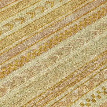 8' Salmon And Gold Round Striped Washable Indoor Outdoor Area Rug