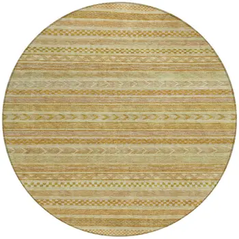 8' Salmon And Gold Round Striped Washable Indoor Outdoor Area Rug