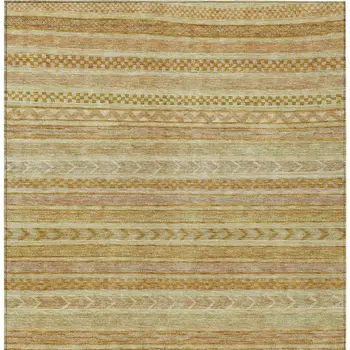 8' X 10' Salmon And Gold Striped Washable Indoor Outdoor Area Rug