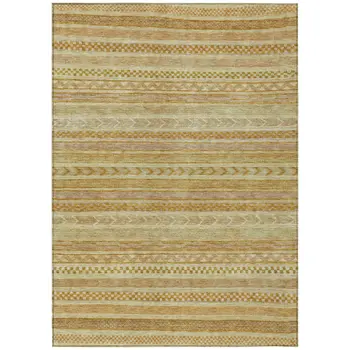 8' X 10' Salmon And Gold Striped Washable Indoor Outdoor Area Rug