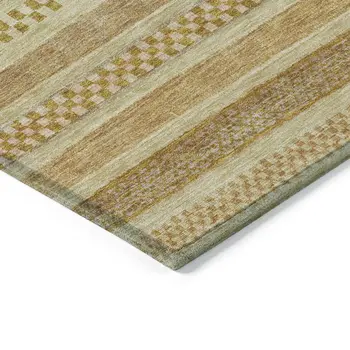 8' X 10' Salmon And Gold Striped Washable Indoor Outdoor Area Rug