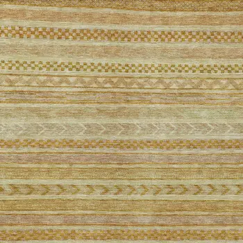 9' X 12' Salmon And Gold Striped Washable Indoor Outdoor Area Rug
