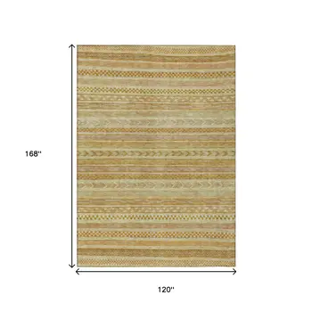 10' X 14' Salmon And Gold Striped Washable Indoor Outdoor Area Rug