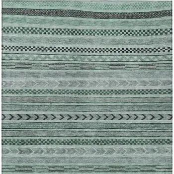 3' X 5' Teal Blue And Gray Striped Washable Indoor Outdoor Area Rug