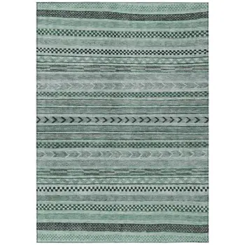 5' X 8' Teal Blue And Gray Striped Washable Indoor Outdoor Area Rug