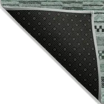 5' X 8' Teal Blue And Gray Striped Washable Indoor Outdoor Area Rug