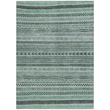 5' X 8' Teal Blue And Gray Striped Washable Indoor Outdoor Area Rug