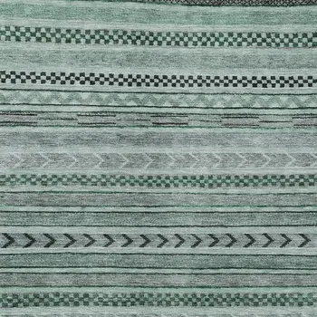 10' X 14' Teal Blue And Gray Striped Washable Indoor Outdoor Area Rug