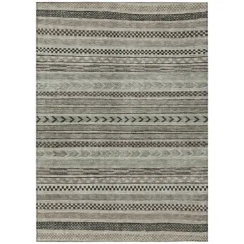 3' X 5' Taupe And Brown Striped Washable Indoor Outdoor Area Rug