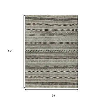 3' X 5' Taupe And Brown Striped Washable Indoor Outdoor Area Rug