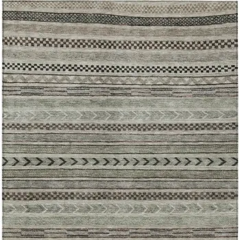 9' X 12' Taupe And Brown Striped Washable Indoor Outdoor Area Rug