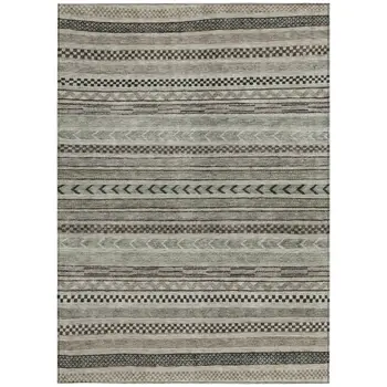 9' X 12' Taupe And Brown Striped Washable Indoor Outdoor Area Rug