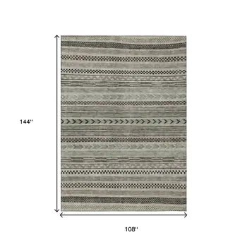 9' X 12' Taupe And Brown Striped Washable Indoor Outdoor Area Rug