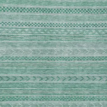 3' X 5' Turquoise And Aqua Striped Washable Indoor Outdoor Area Rug