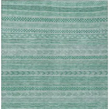 5' X 8' Turquoise And Aqua Striped Washable Indoor Outdoor Area Rug