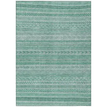 5' X 8' Turquoise And Aqua Striped Washable Indoor Outdoor Area Rug