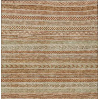 3' X 5' Terra Cotta And Rust Striped Washable Indoor Outdoor Area Rug
