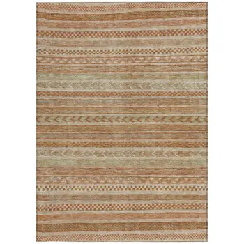 5' X 8' Terra Cotta And Rust Striped Washable Indoor Outdoor Area Rug