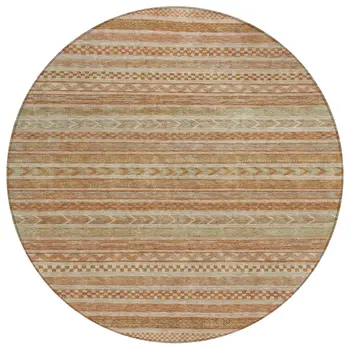 8' Terra Cotta And Rust Round Striped Washable Indoor Outdoor Area Rug